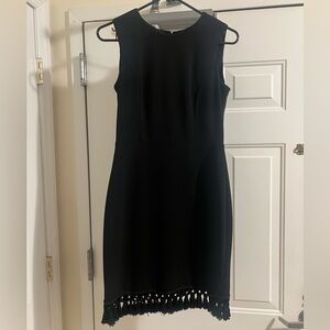 Calvin Klein Black Mini Dress with Fringe Hem